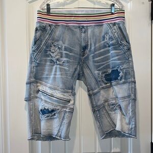 Born Fly distressed baggy oversized shorts rainbow elastic waistband XL